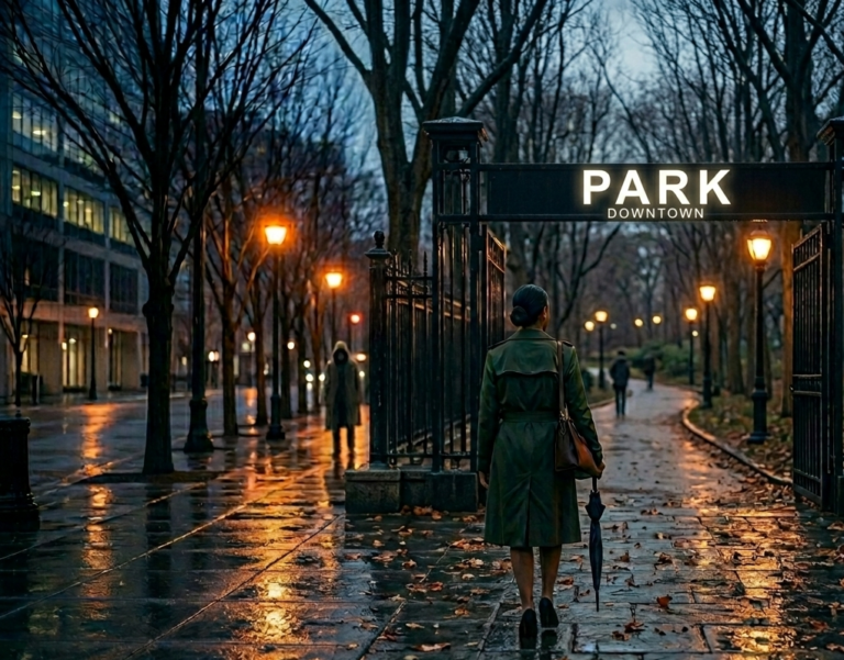 Mujer entrando parque